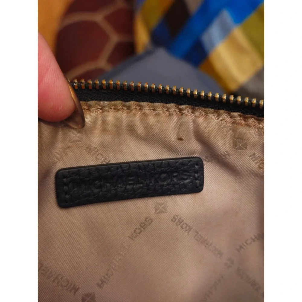 Michael Kors Navy Blue Monogram Wristlet Pouch MK Logo Silver Tone Hardware
